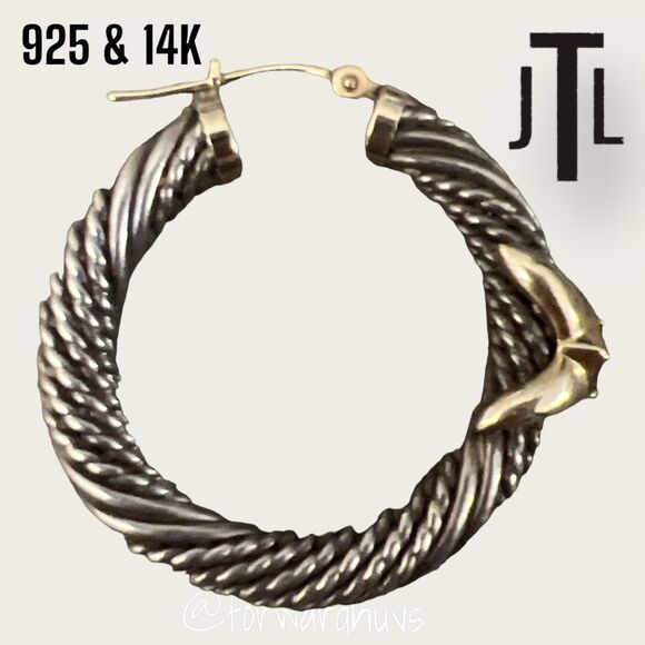 JTL Sterling Silver & 14K Gold Twisted Hoop Earrings – Amethyst Gemstone Accents - Picture 2 of 13